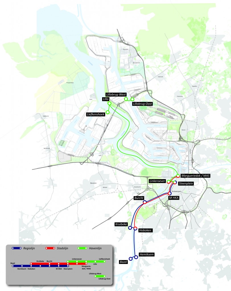 De halteplaatsen van de busboten en de veerdiensten zijn op dit plannetje al aangegeven